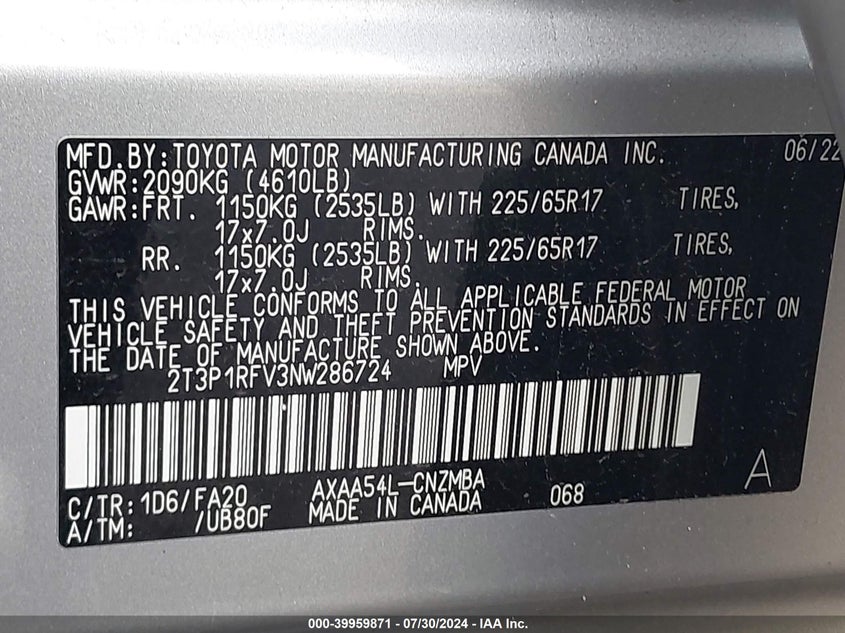 2022 TOYOTA RAV4 XLE/XLE PREMIUM - 2T3P1RFV3NW286724