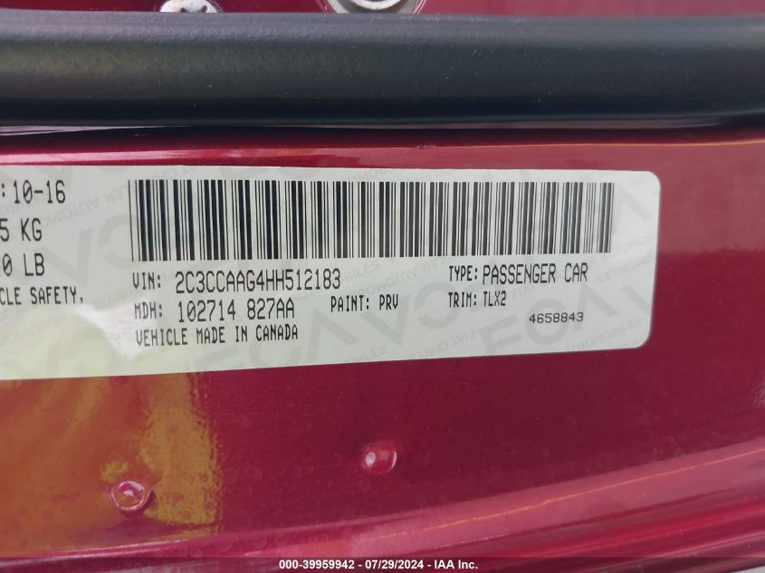 2017 Chrysler 300 Limited VIN: 2C3CCAAG4HH512183 Lot: 39959942