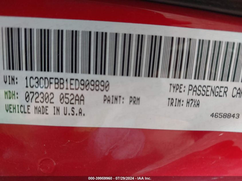 2014 Dodge Dart Sxt VIN: 1C3CDFBB1ED909890 Lot: 39959960