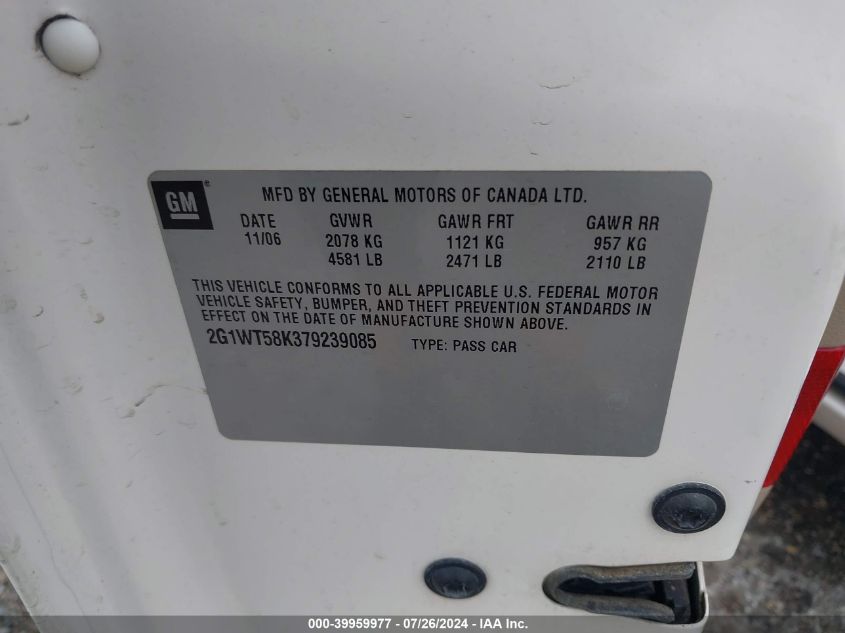 2007 Chevrolet Impala Lt VIN: 2G1WT58K379239085 Lot: 39959977