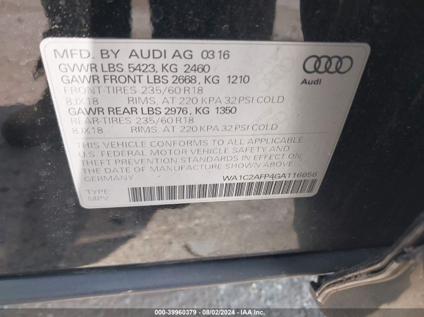 WA1C2AFP4GA116656 2016 Audi Q5 2.0T Premium