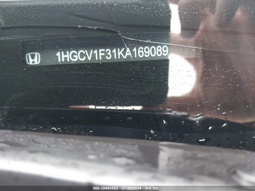 VIN 1HGCV1F31KA169089 2019 HONDA ACCORD SPORT