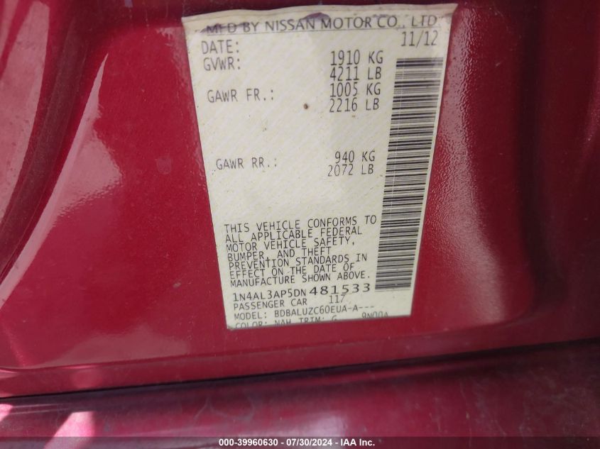 1N4AL3AP5DN481533 2013 Nissan Altima 2.5 Sv