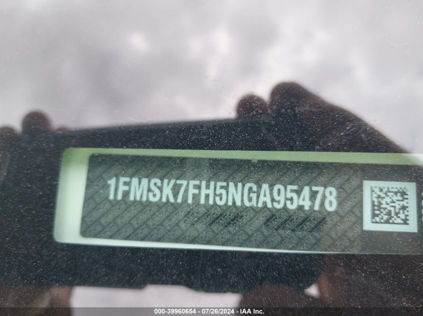 2022 Ford Explorer Limited VIN: 1FMSK7FH5NGA95478 Lot: 39960654