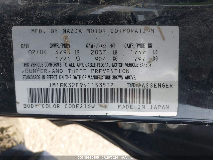 JM1BK32F941153532 2004 Mazda Mazda3 I