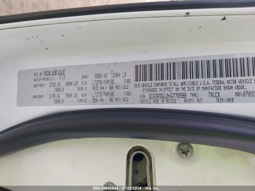 2017 Ram 3500 St VIN: 3C63R3GL2HG770588 Lot: 39960844