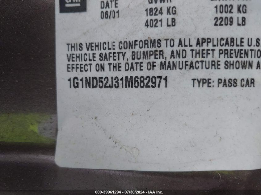 2001 Chevrolet Malibu VIN: 1G1ND52J31M682971 Lot: 39961294