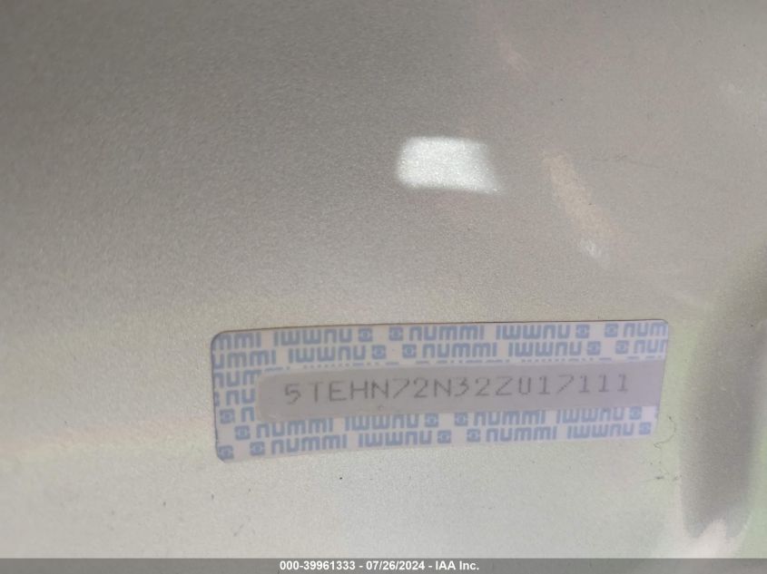 2002 Toyota Tacoma Base V6 VIN: 5TEHN72N32Z017111 Lot: 39961333
