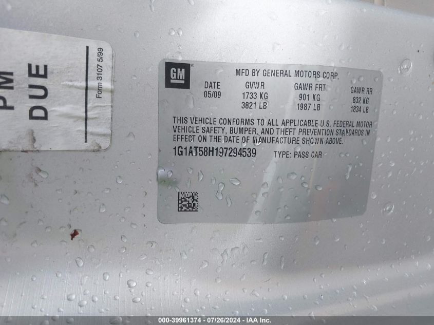 2009 Chevrolet Cobalt Lt VIN: 1G1AT58H197294539 Lot: 39961374