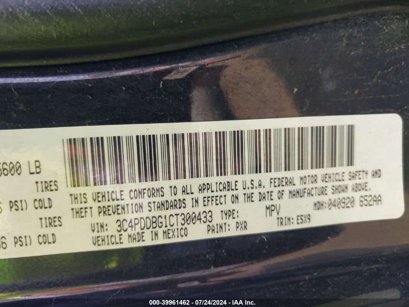 2012 Dodge Journey Sxt VIN: 3C4PDDBG1CT300433 Lot: 39961462