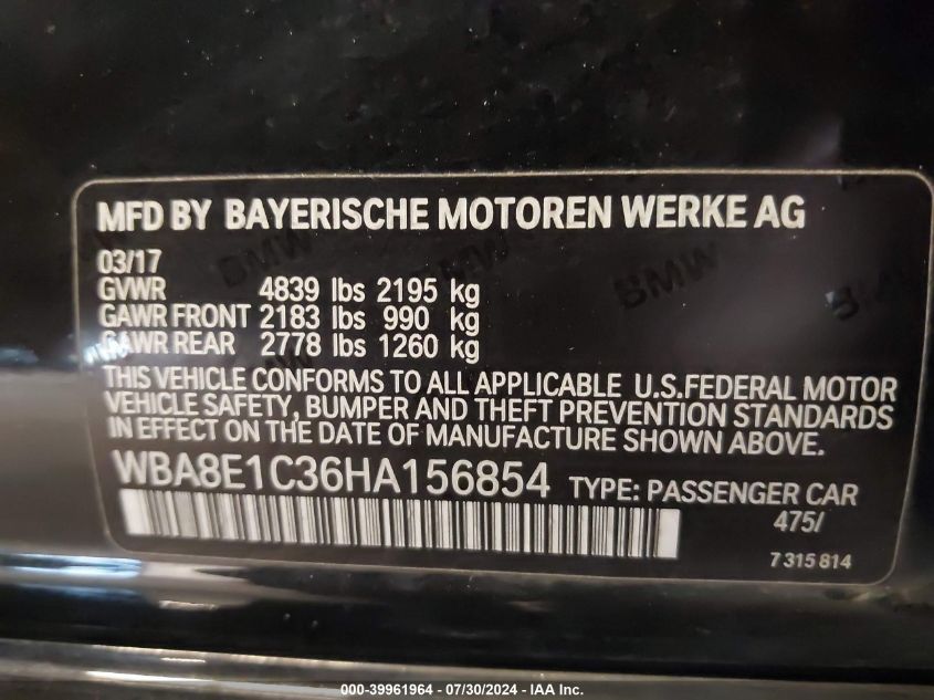 2017 BMW 330E - WBA8E1C36HA156854