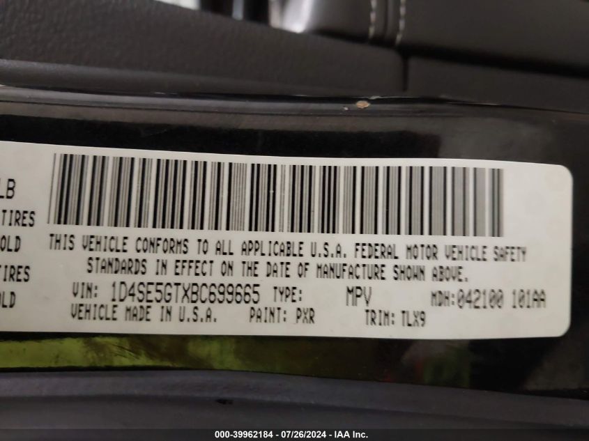 2011 Dodge Durango Citadel VIN: 1D4SE5GTXBC699665 Lot: 39962184