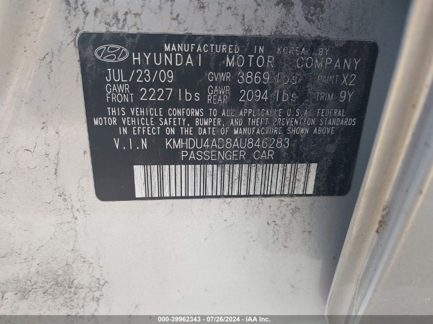 KMHDU4AD8AU846283 | 2010 HYUNDAI ELANTRA