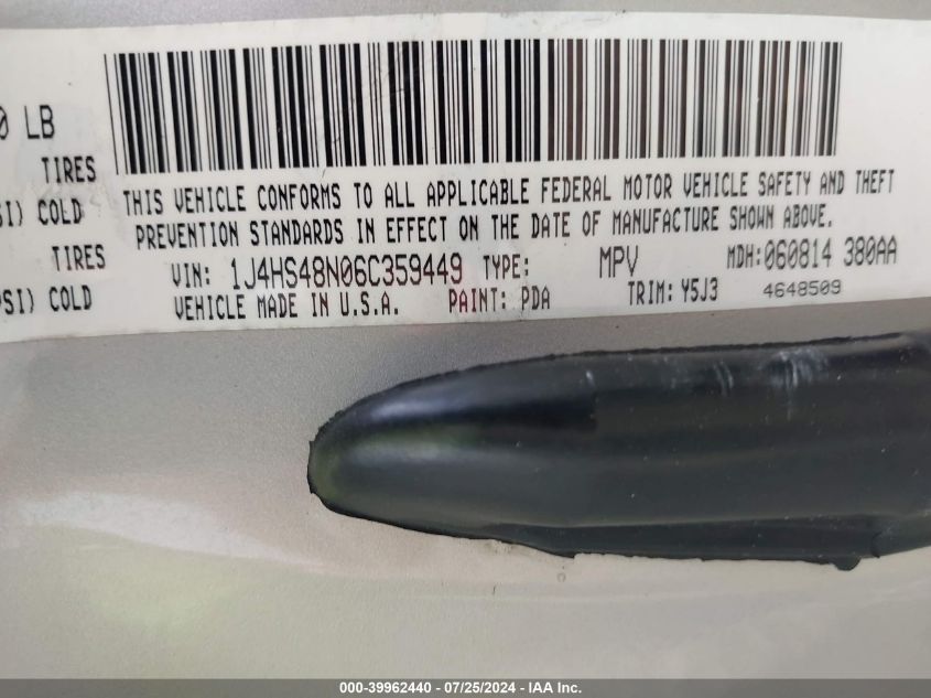 2006 Jeep Grand Cherokee Laredo VIN: 1J4HS48N06C359449 Lot: 39962440