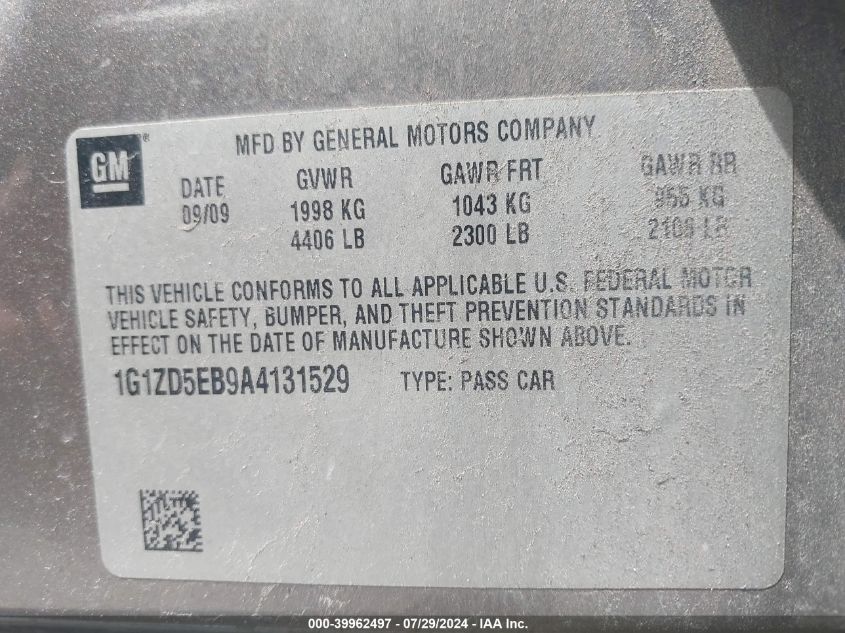 2010 Chevrolet Malibu Lt VIN: 1G1ZD5EB9A4131529 Lot: 39962497