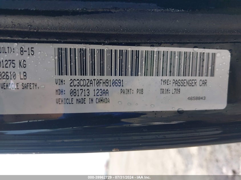 2015 Dodge Challenger R/T VIN: 2C3CDZAT0FH910691 Lot: 39962729