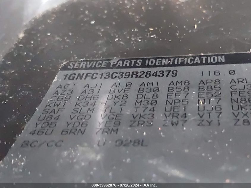 2009 Chevrolet Tahoe Ls VIN: 1GNFC13C39R284379 Lot: 39962876