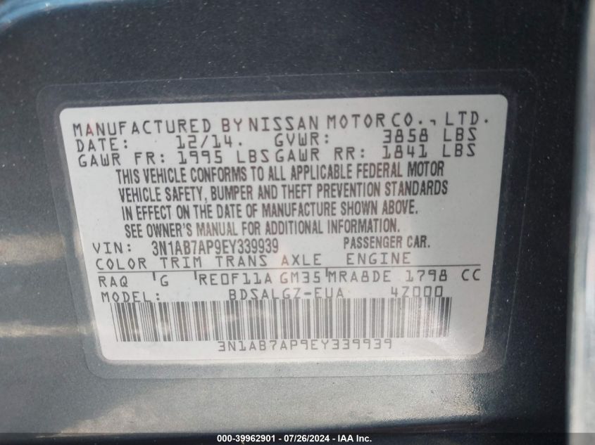 2014 NISSAN SENTRA FE+ S/FE+ SV/S/SL/SR/SV - 3N1AB7AP9EY339939