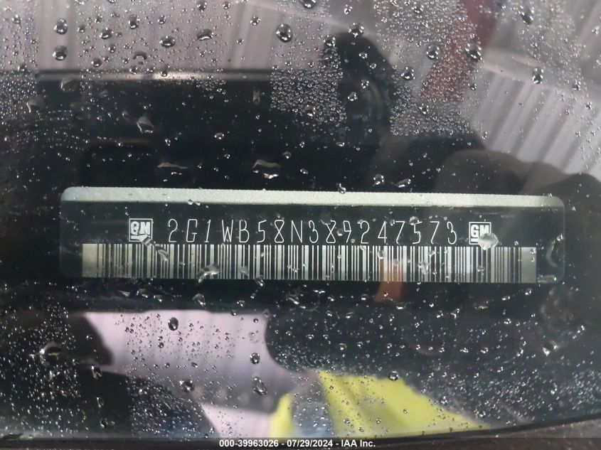 2008 Chevrolet Impala Ls VIN: 2G1WB58N389247573 Lot: 39963026