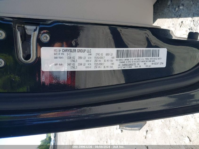 2011 Chrysler Town & Country Touring-L VIN: 2A4RR8DG8BR666755 Lot: 39963236