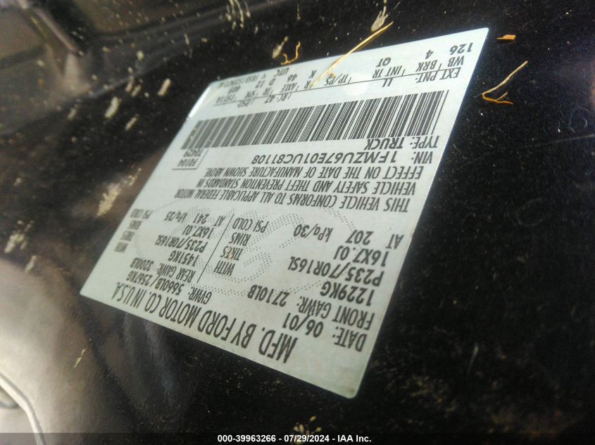 2001 Ford Explorer Sport Trac VIN: 1FMZU67E01UC81108 Lot: 39963266