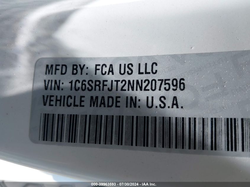 2022 RAM 1500 LARAMIE  4X4 5'7 BOX - 1C6SRFJT2NN207596