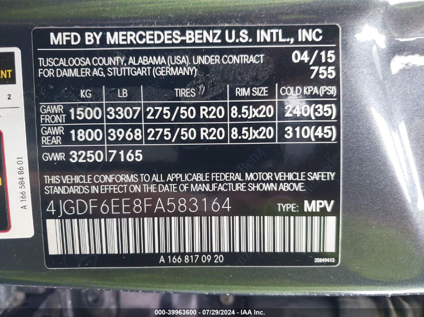 2015 MERCEDES-BENZ GL 450 4MATIC - 4JGDF6EE8FA583164