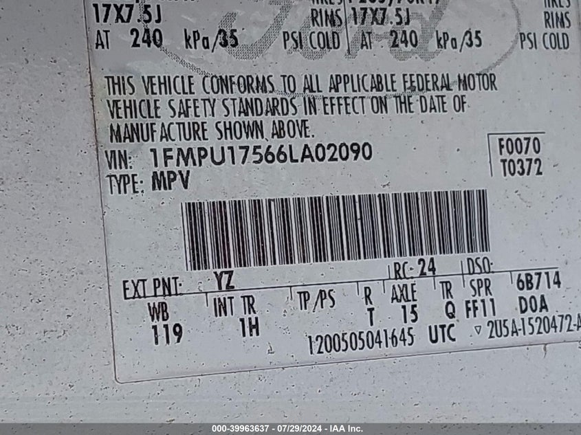 2006 Ford Expedition Eddie Bauer VIN: 1FMPU17566LA02090 Lot: 39963637