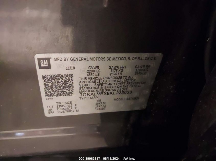 VIN 3GKALVEX9KL223033 2019 GMC TERRAIN SLT