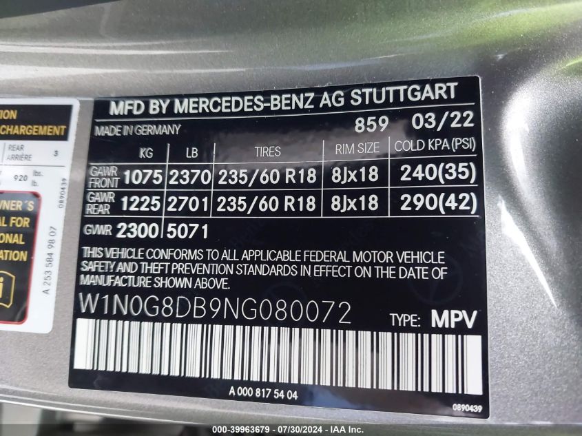 VIN W1N0G8DB9NG080072 2022 Mercedes-Benz GLC 300, Suv no.9