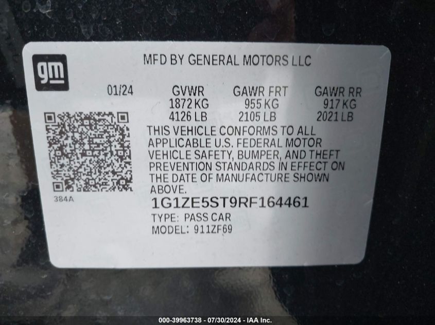 1G1ZE5ST9RF164461 | 2024 CHEVROLET MALIBU