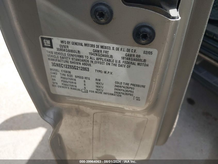 2005 Chevrolet Avalanche 1500 Ls VIN: 3GNEC12Z65G212863 Lot: 39964063