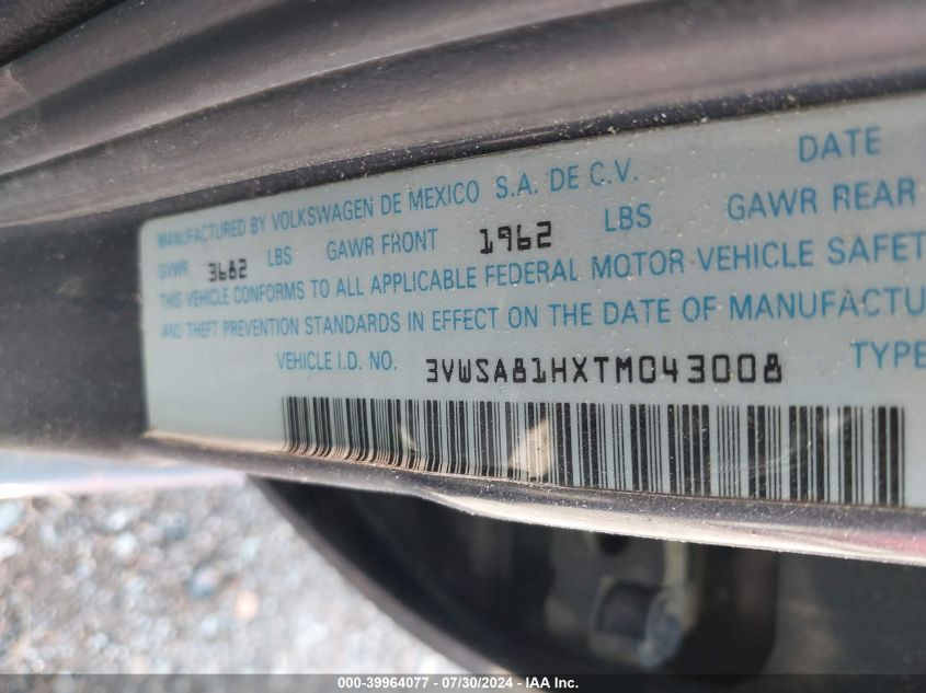 1996 Volkswagen Jetta Gls VIN: 3VWSA81HXTM043008 Lot: 39964077