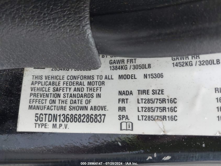 2006 Hummer H3 Suv VIN: 5GTDN136868286837 Lot: 39964147