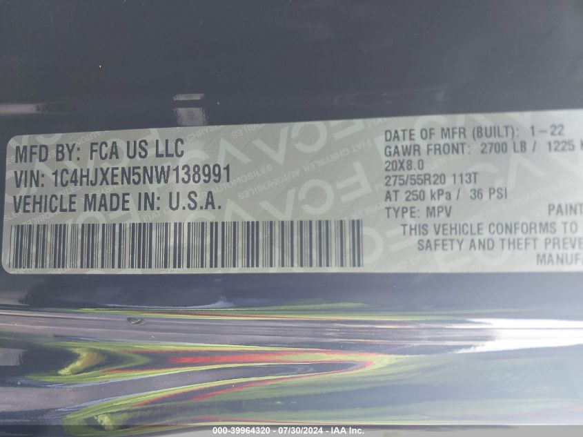 2022 JEEP WRANGLER UNLIMITED SAHARA - 1C4HJXEN5NW138991