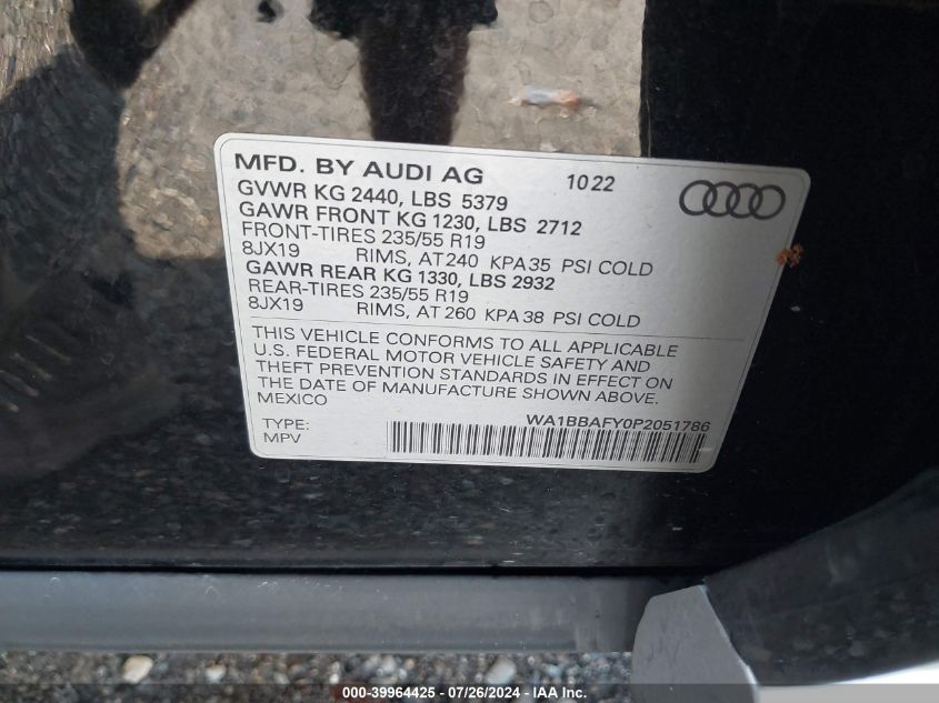 2023 Audi Q5 Premium Plus 40 VIN: WA1BBAFY0P2051786 Lot: 39964425