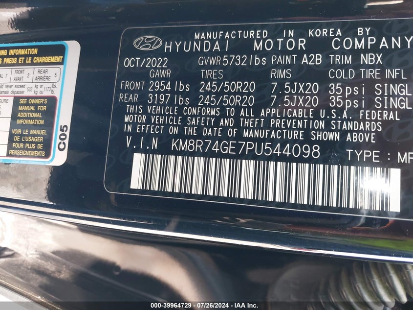 KM8R74GE7PU544098 2023 Hyundai Palisade Calligraphy