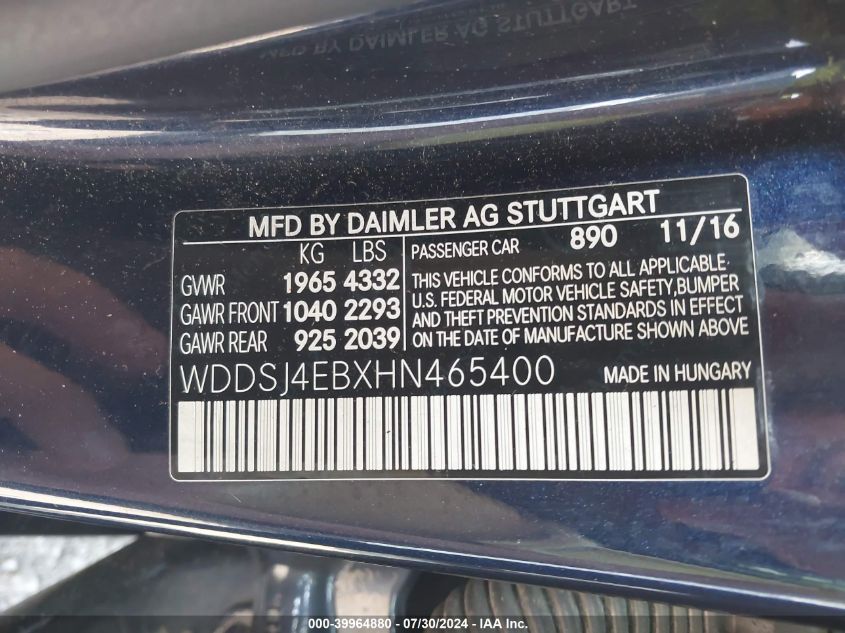 WDDSJ4EBXHN465400 2017 Mercedes-Benz Cla 250