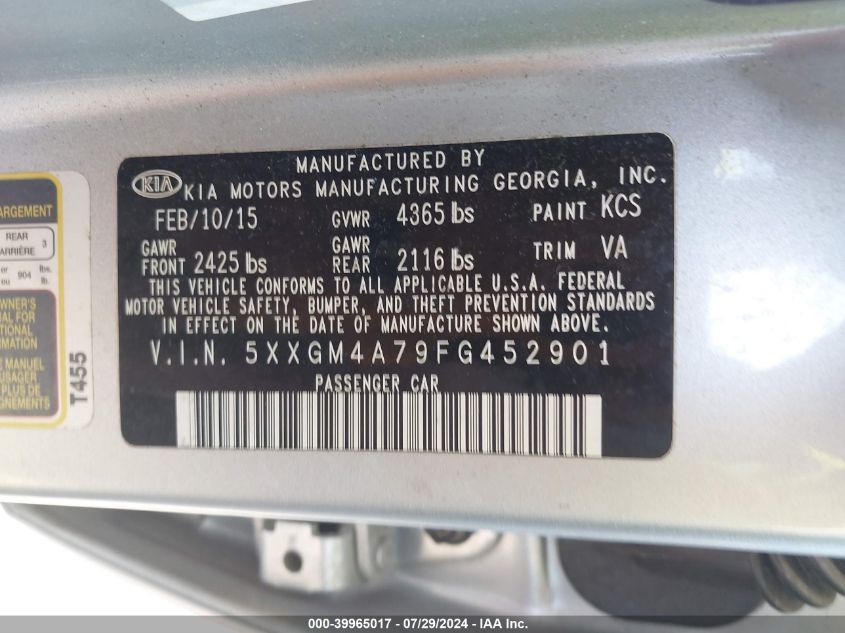 2015 KIA OPTIMA LX - 5XXGM4A79FG452901