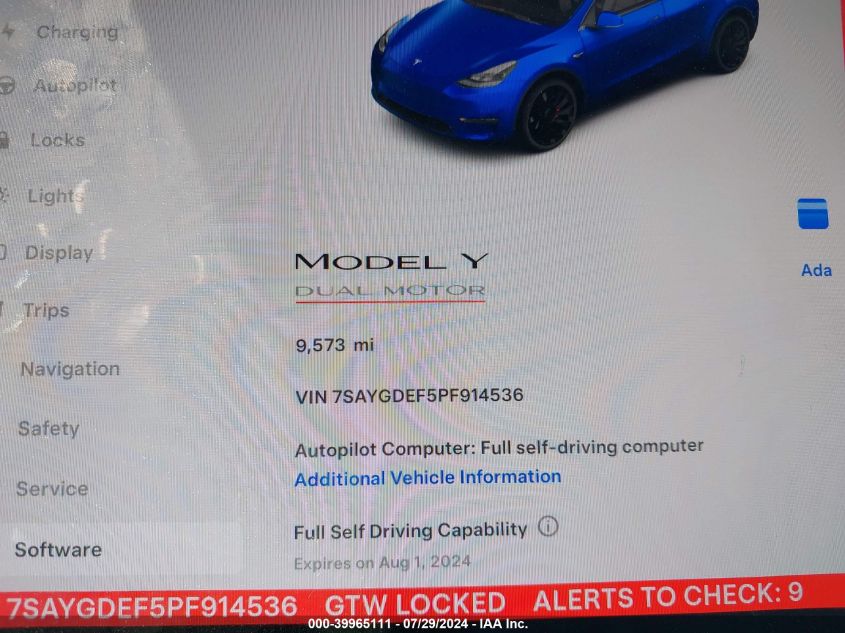 2023 TESLA MODEL Y AWD/PERFORMANCE DUAL MOTOR ALL-WHEEL DRIVE - 7SAYGDEF5PF914536