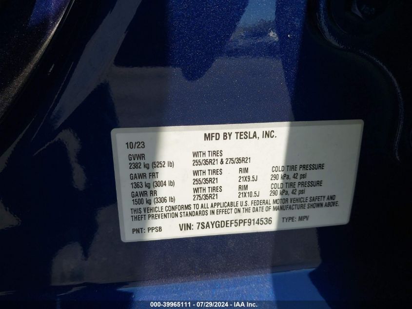 2023 TESLA MODEL Y AWD/PERFORMANCE DUAL MOTOR ALL-WHEEL DRIVE - 7SAYGDEF5PF914536