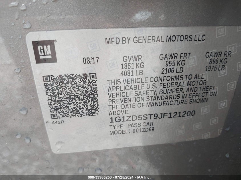 2018 Chevrolet Malibu Lt VIN: 1G1ZD5ST9JF121200 Lot: 39965250