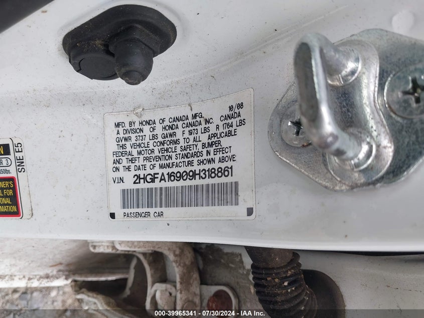 2009 Honda Civic Ex-L VIN: 2HGFA16909H318861 Lot: 39965341