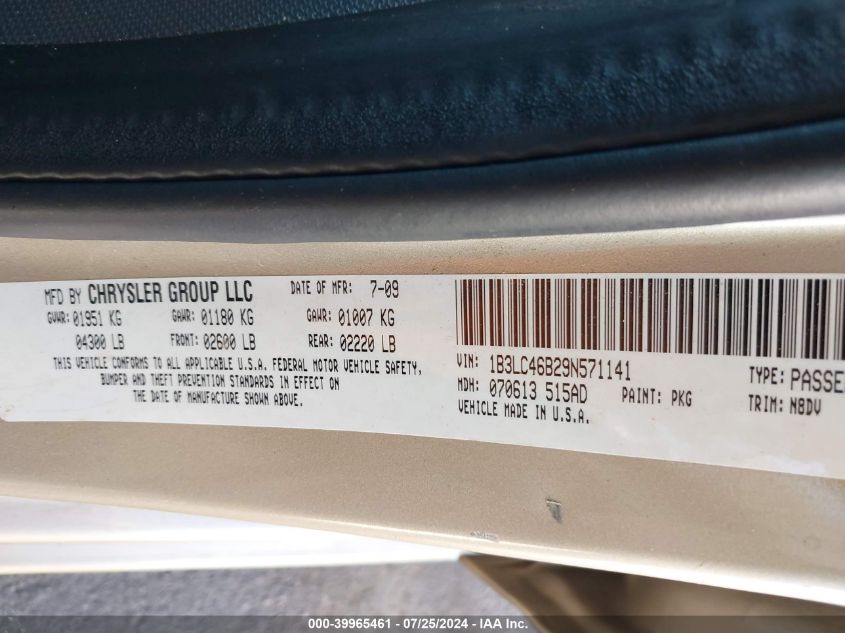 2009 Dodge Avenger Se/Sxt VIN: 1B3LC46B29N571141 Lot: 39965461