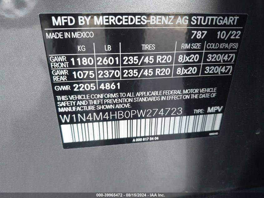 W1N4M4HB0PW274723 2023 Mercedes-Benz Glb 250 4Matic