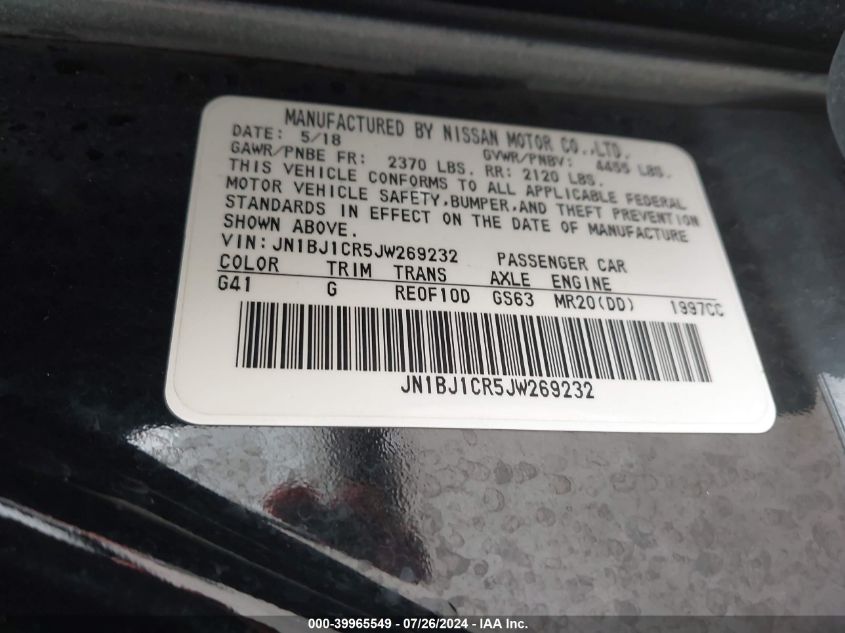 JN1BJ1CR5JW269232 2018 Nissan Rogue Sport S