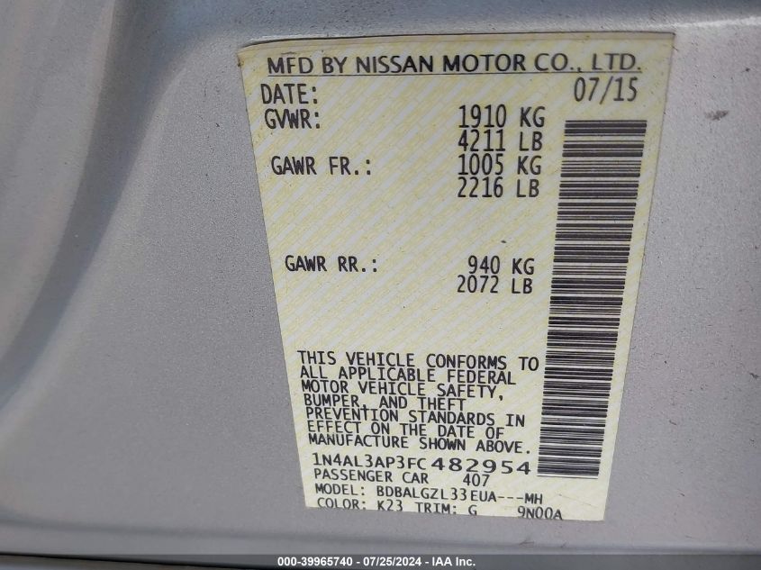 1N4AL3AP3FC482954 2015 Nissan Altima 2.5 S