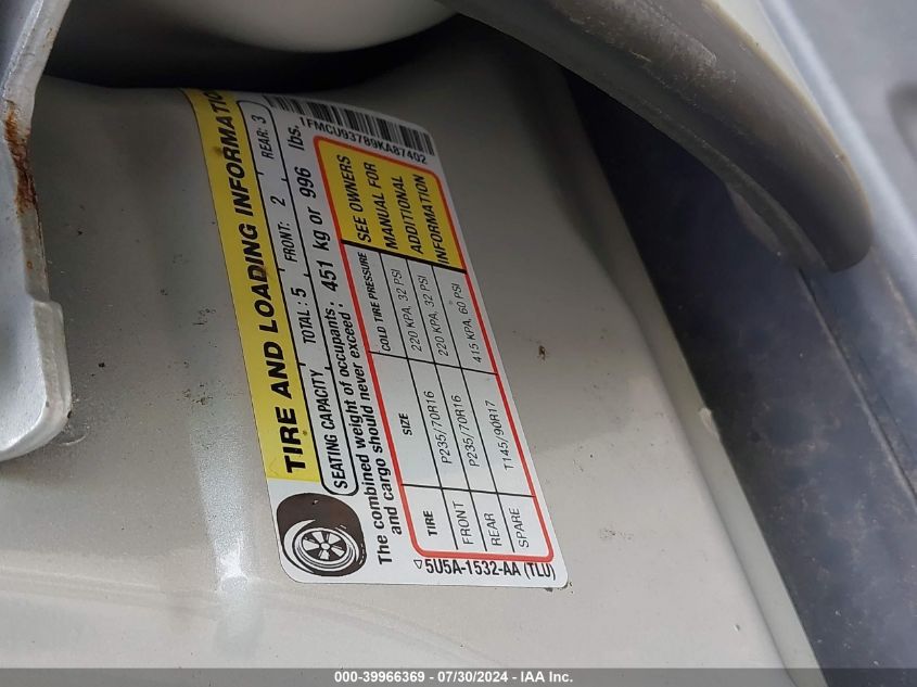 2009 Ford Escape Xlt VIN: 1FMCU93789KA87402 Lot: 39966369