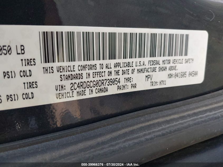 2013 Dodge Grand Caravan Sxt VIN: 2C4RDGCG0DR739054 Lot: 39966376