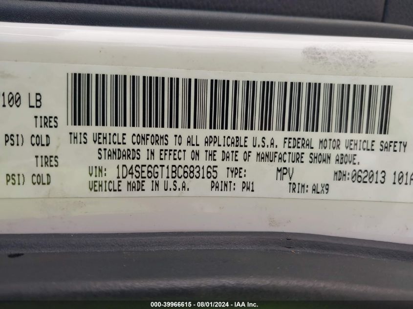 2011 Dodge Durango R/T VIN: 1D4SE6GT1BC683165 Lot: 39966615